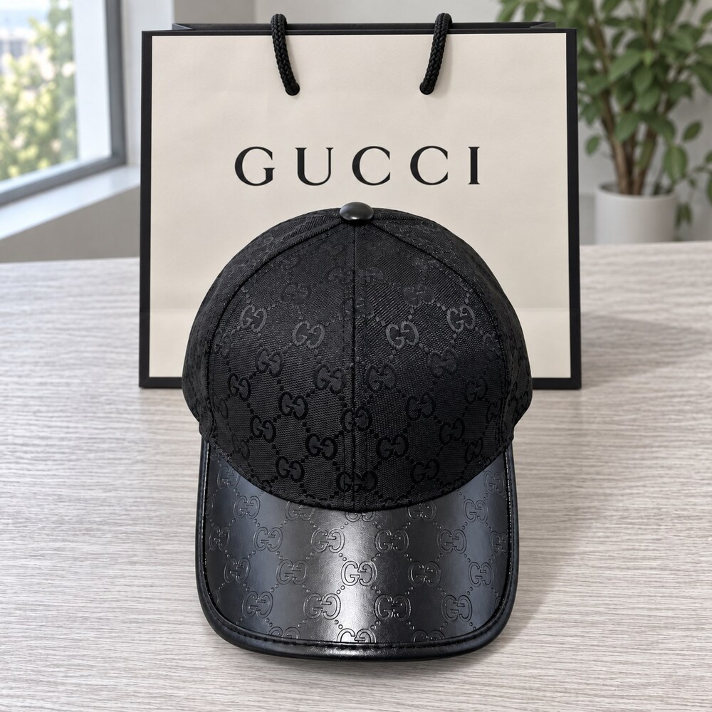 Gucci Black GG Cap with Embossed Brim